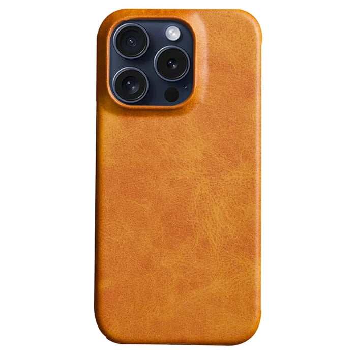 For iPhone 16 Pro Max Case Calf Texture PU Leather Coated PC Phone Cover - Orange - 1
