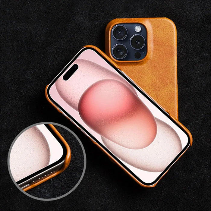 For iPhone 16 Pro Max Case Calf Texture PU Leather Coated PC Phone Cover - Orange - 5