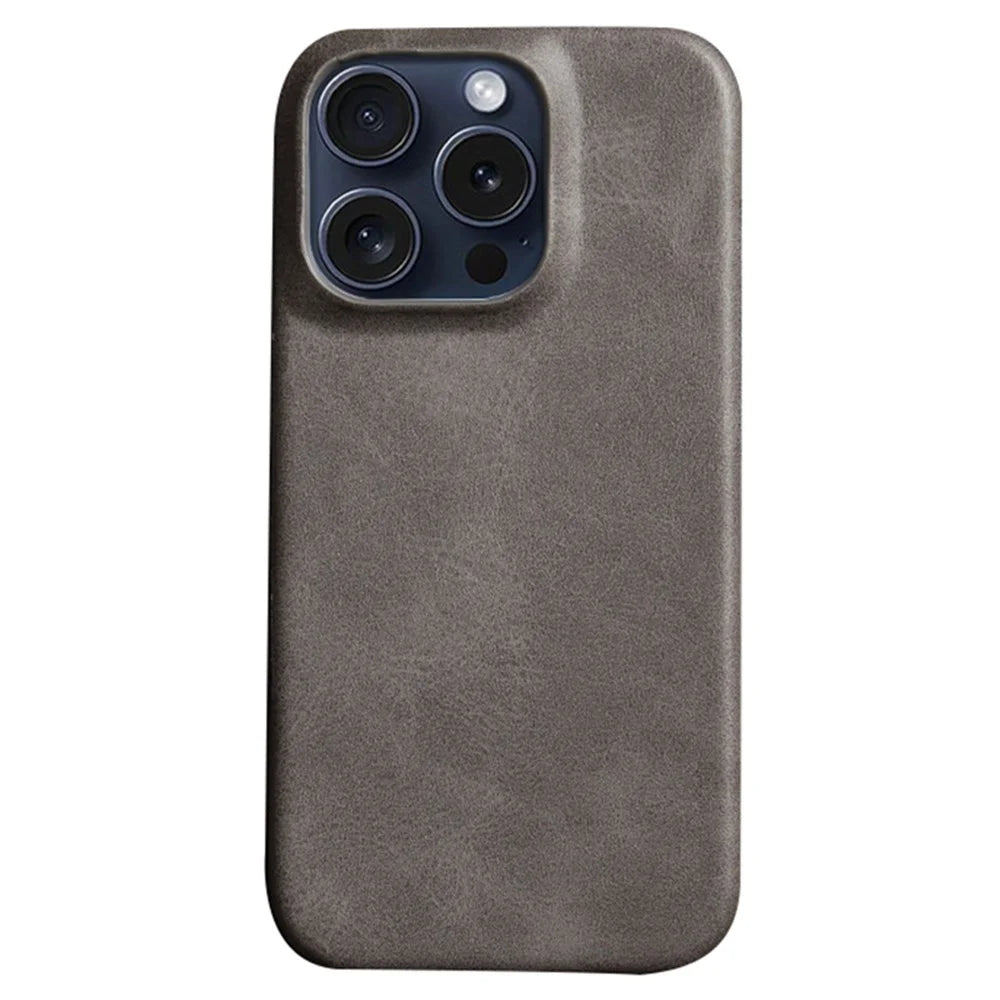 For iPhone 16 Pro Case Calf Texture PU Leather Hard PC Protective Phone Cover - Grey - 1