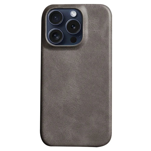 For iPhone 16 Pro Case Calf Texture PU Leather Hard PC Protective Phone Cover - Grey - 1