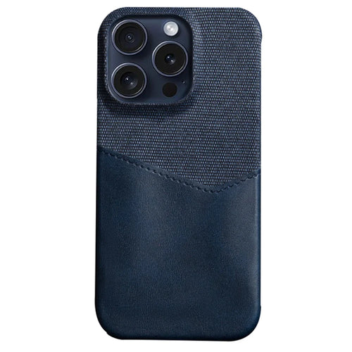 For iPhone 16 Pro Case PU Leather Card Slot Cloth Texture Hard PC Phone Cover - Blue - 1