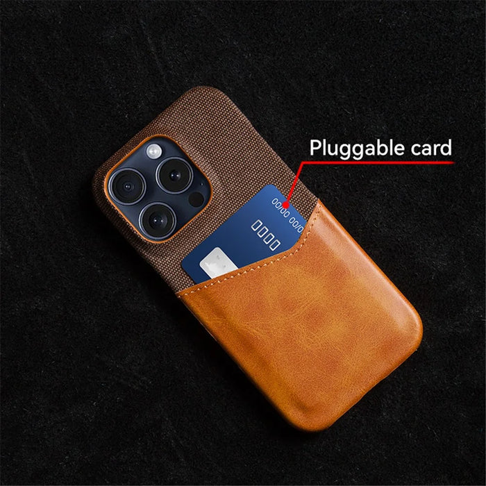 For iPhone 16 Pro Case PU Leather Card Slot Cloth Texture Hard PC Phone Cover - Blue - 2