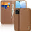 DUX DUCIS Hivo Series for iPhone 16 Pro Case Cowhide Leather Wallet Phone Cover Stand View - Brown - 1