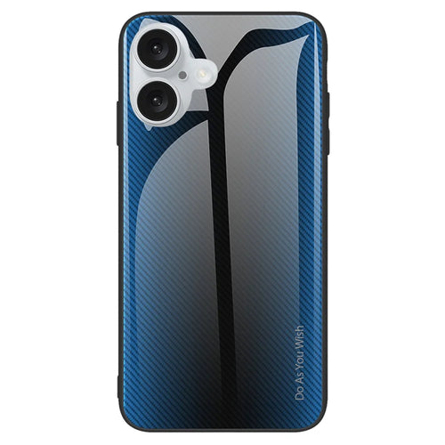 For iPhone 16 Phone Case Carbon Fiber Texture Tempered Glass+TPU Cover - Baby Blue - 1