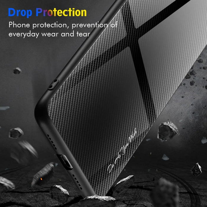 For iPhone 16 Plus Case Carbon Fiber Texture Tempered Glass+TPU Phone Cover - Black - 2