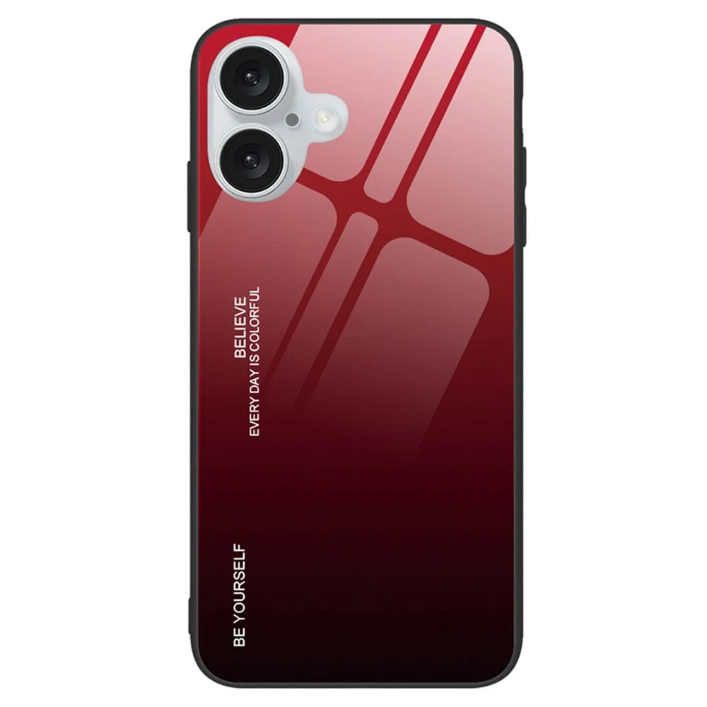 For iPhone 16 Case Tempered Glass+TPU Phone Cover Gradient Color - Red / Black - 1