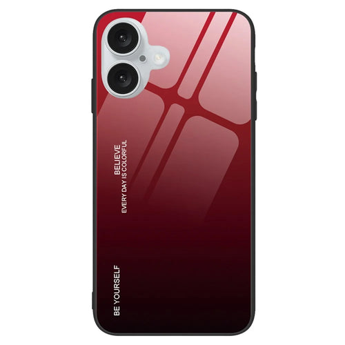 For iPhone 16 Case Tempered Glass+TPU Phone Cover Gradient Color - Red / Black - 1