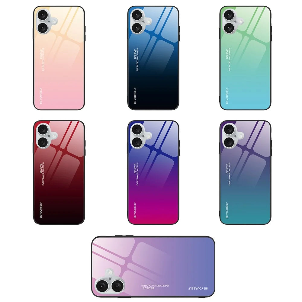 For iPhone 16 Case Tempered Glass+TPU Phone Cover Gradient Color - Red / Black - 2
