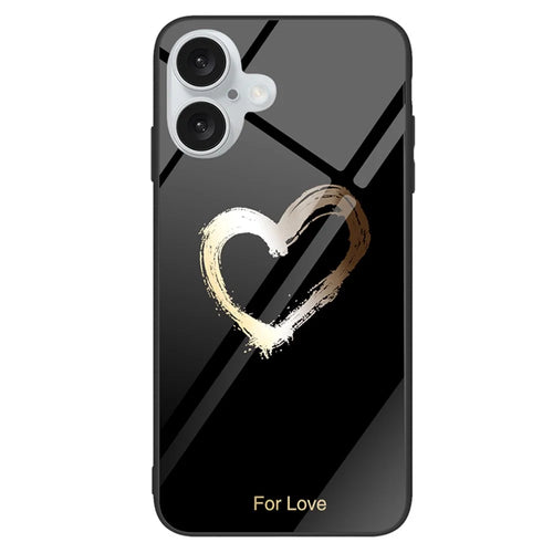 For iPhone 16 Case Tempered Glass+PC+TPU Lightweight Phone Protector - Love / Black - 1