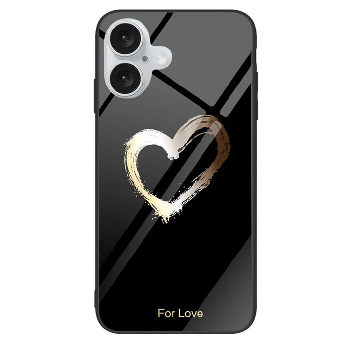 For iPhone 16 Case Tempered Glass+PC+TPU Lightweight Phone Protector - Love / Black - 1