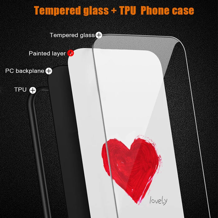 For iPhone 16 Case Tempered Glass+PC+TPU Lightweight Phone Protector - Love / Black - 3