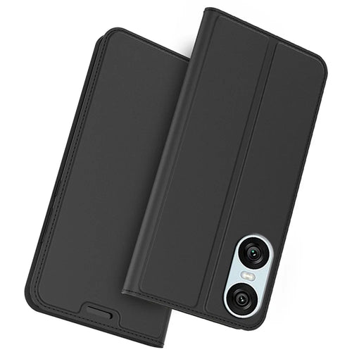 For Sony Xperia 10 VI Case PU Leather Phone Cover with Card Holder Built-In Magnetic Closure - Black - 1