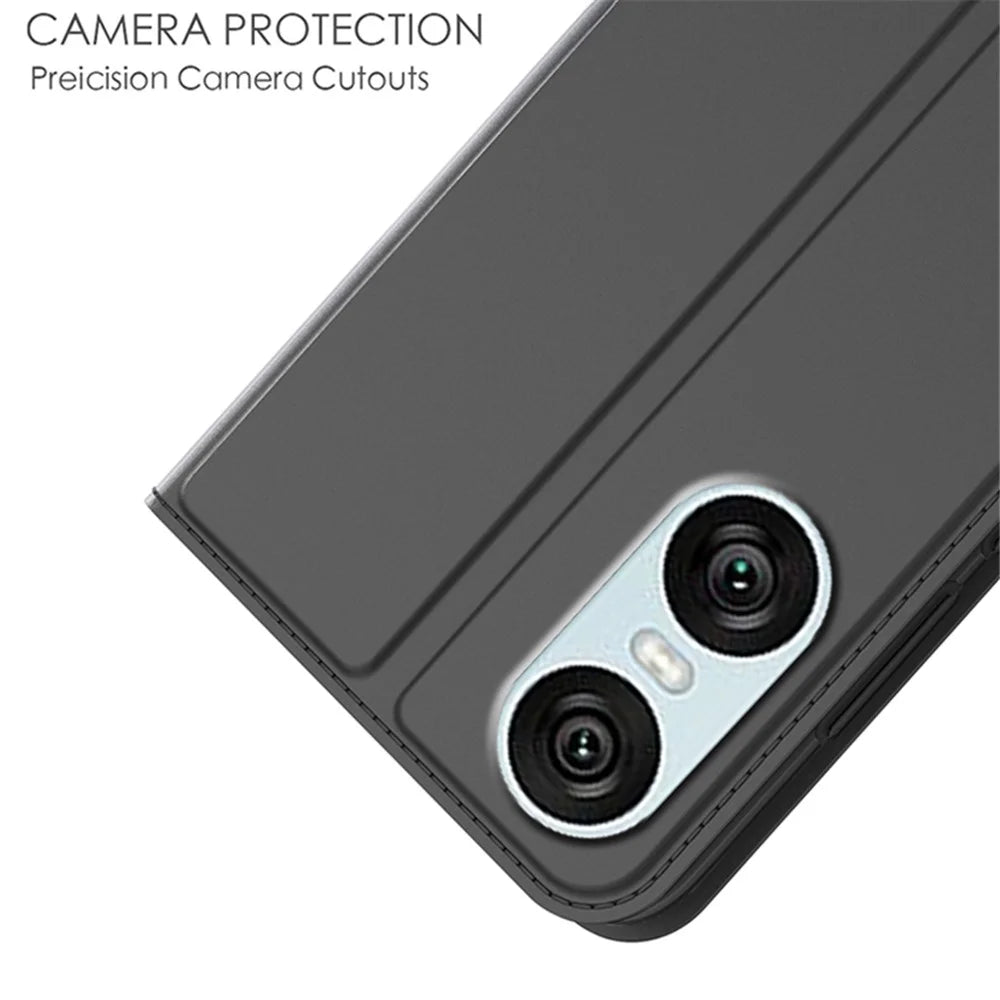 For Sony Xperia 10 VI Case PU Leather Phone Cover with Card Holder Built-In Magnetic Closure - Black - 5