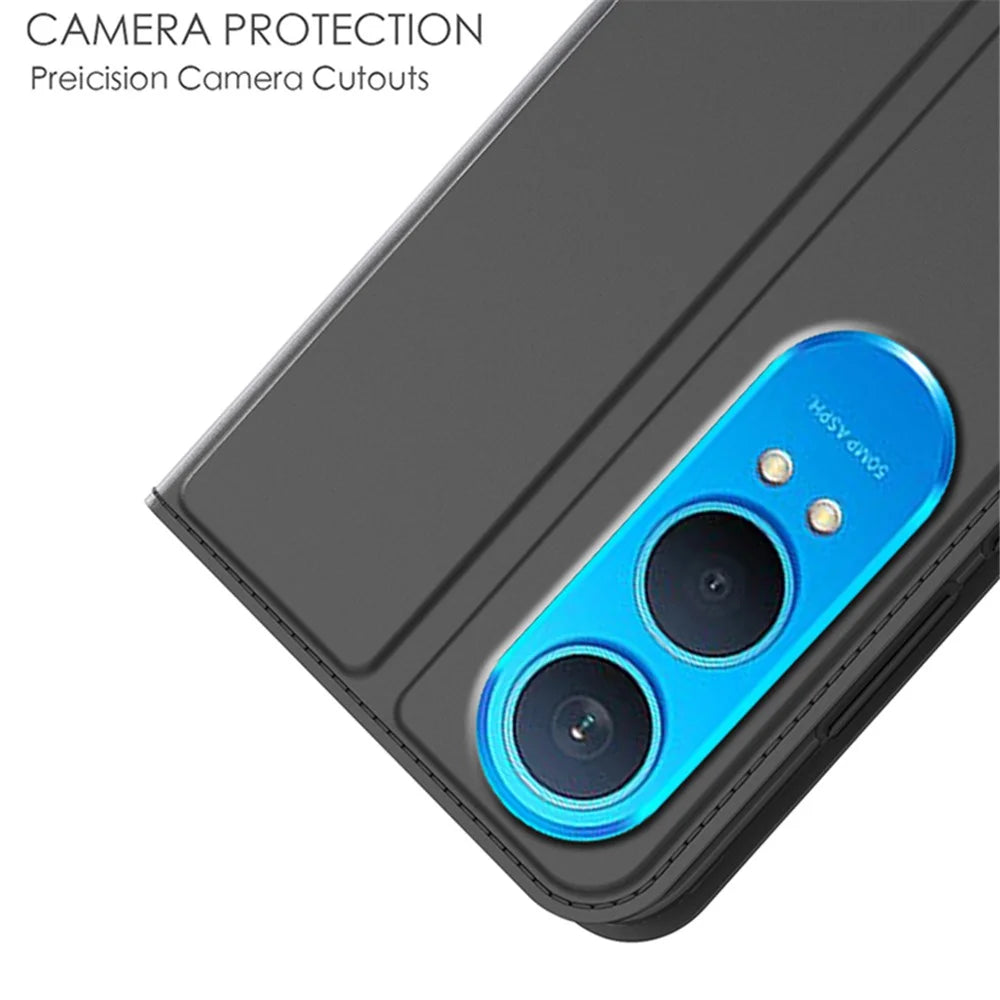 For OnePlus Nord CE4 Lite Case Leather Magnetic Closure Stand Bookstyle Phone Cover - Black - 5