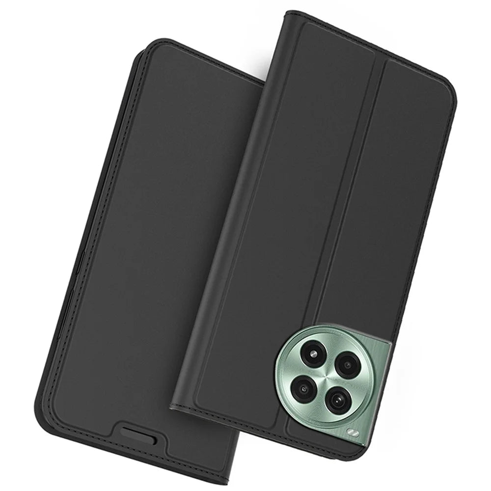 For OnePlus Ace 3 Pro 5G Case Leather Phone Cover Folding Stand Strong Magnetic Closure - Black - 1
