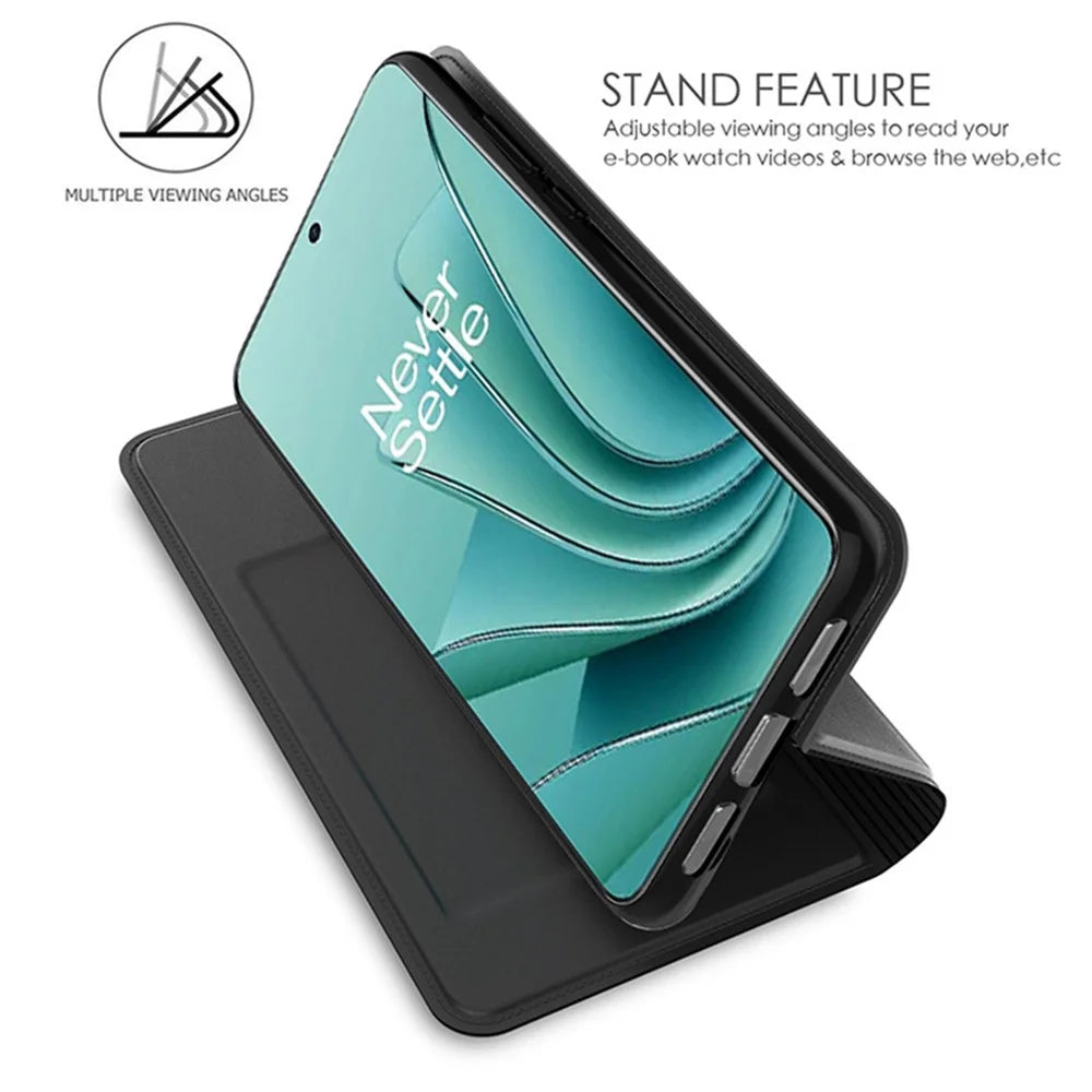 For OnePlus Ace 3 Pro 5G Case Leather Phone Cover Folding Stand Strong Magnetic Closure - Black - 2