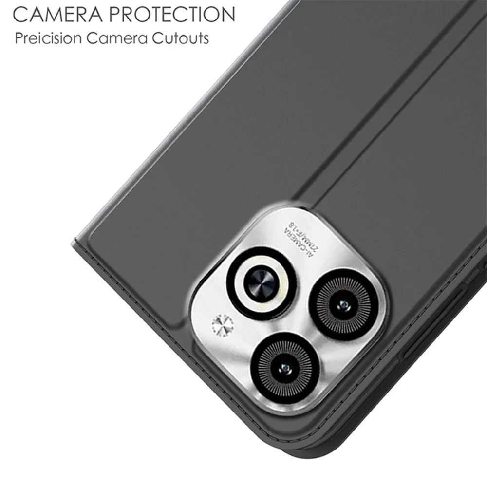 For Infinix Smart 8 4G Case Stand Card Slot Leather Phone Cover Auto Magnetic Closed - Black - 5
