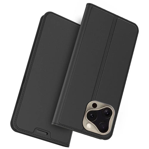 For iPhone 16 Pro Case Card Holder Stand Shockproof TPU PU Leather Phone Cover - Black - 1
