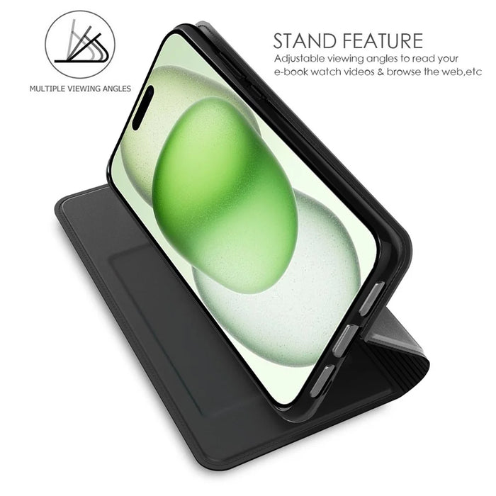 For iPhone 16 Pro Case Card Holder Stand Shockproof TPU PU Leather Phone Cover - Black - 2