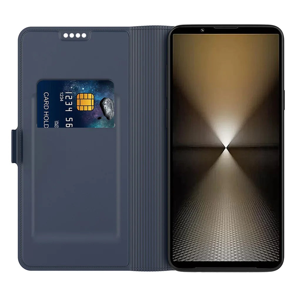 For Sony Xperia 10 VI Case PU Leather Magnetic Flip Phone Cover with Card Holder Slot  - Blue - 2