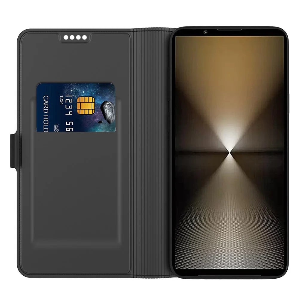 For Sony Xperia 1 VI Case PU Leather Phone Cover Folio Stand Magnetic Protect - Black - 2