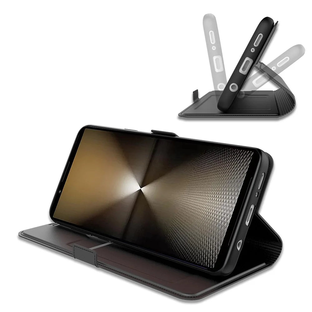 For Sony Xperia 1 VI Case PU Leather Phone Cover Folio Stand Magnetic Protect - Black - 3