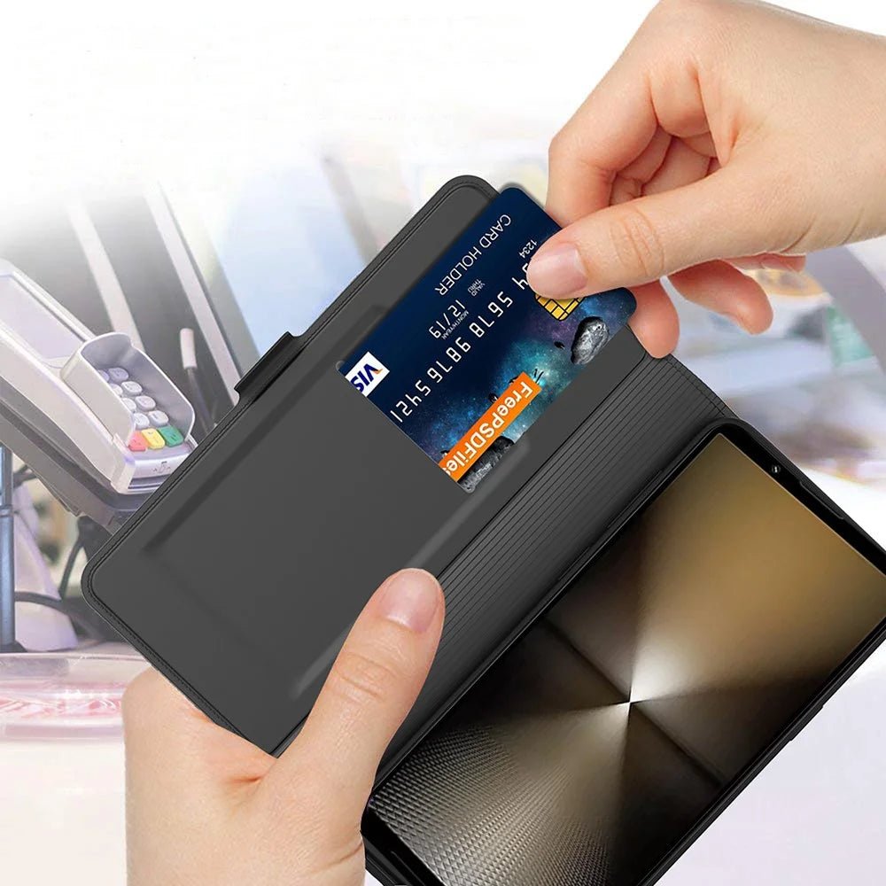 For Sony Xperia 1 VI Case PU Leather Phone Cover Folio Stand Magnetic Protect - Black - 4