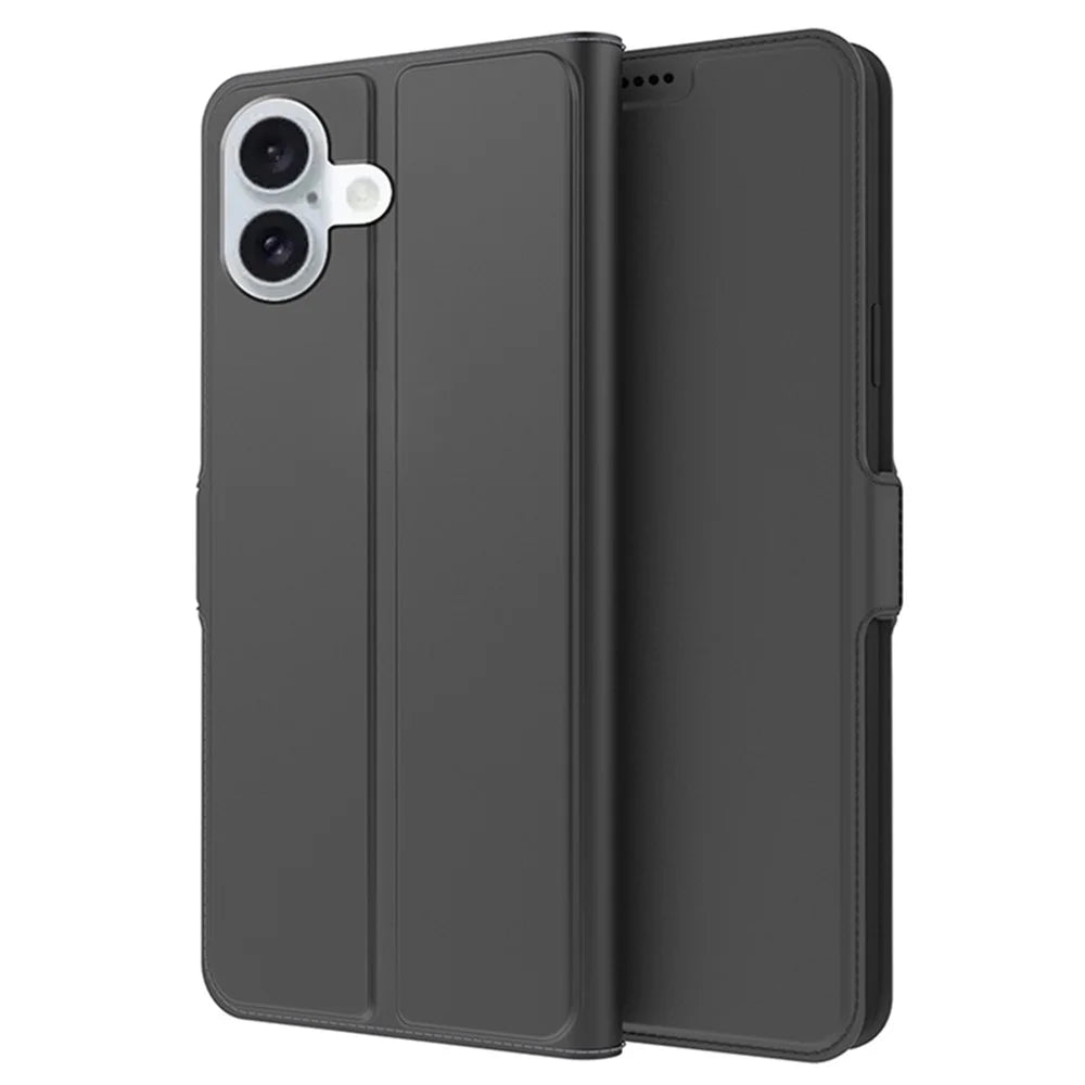 For iPhone 16 Case Card Holder PU Leather Full Protection Phone Cover - Black - 1