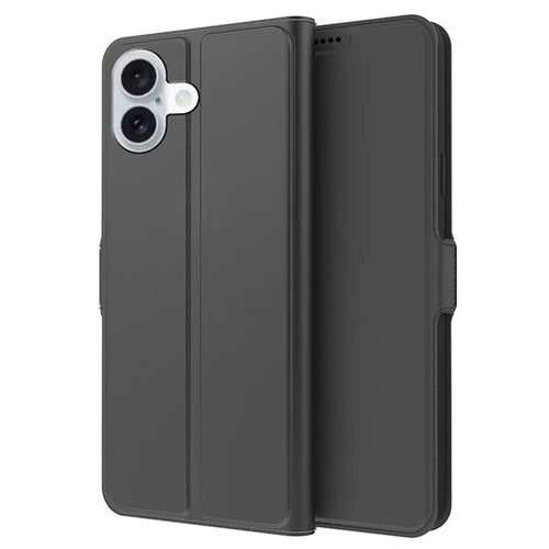 For iPhone 16 Case Card Holder PU Leather Full Protection Phone Cover - Black - 1