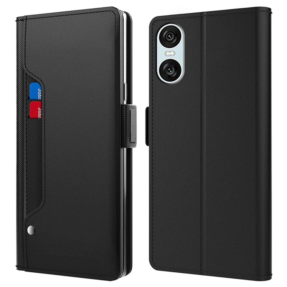 For Sony Xperia 10 VI Case PU Leather TPU Inner Shell Flip Phone Cover with Mirror - Black - 1