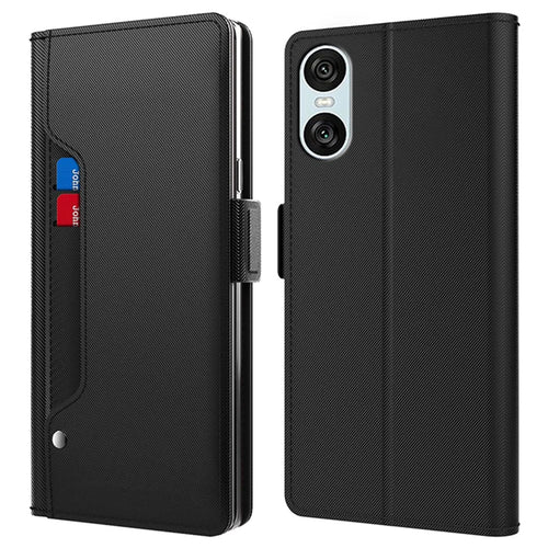 For Sony Xperia 10 VI Case PU Leather TPU Inner Shell Flip Phone Cover with Mirror - Black - 1
