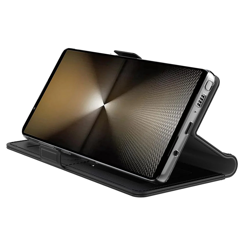 For Sony Xperia 10 VI Case PU Leather TPU Inner Shell Flip Phone Cover with Mirror - Black - 2
