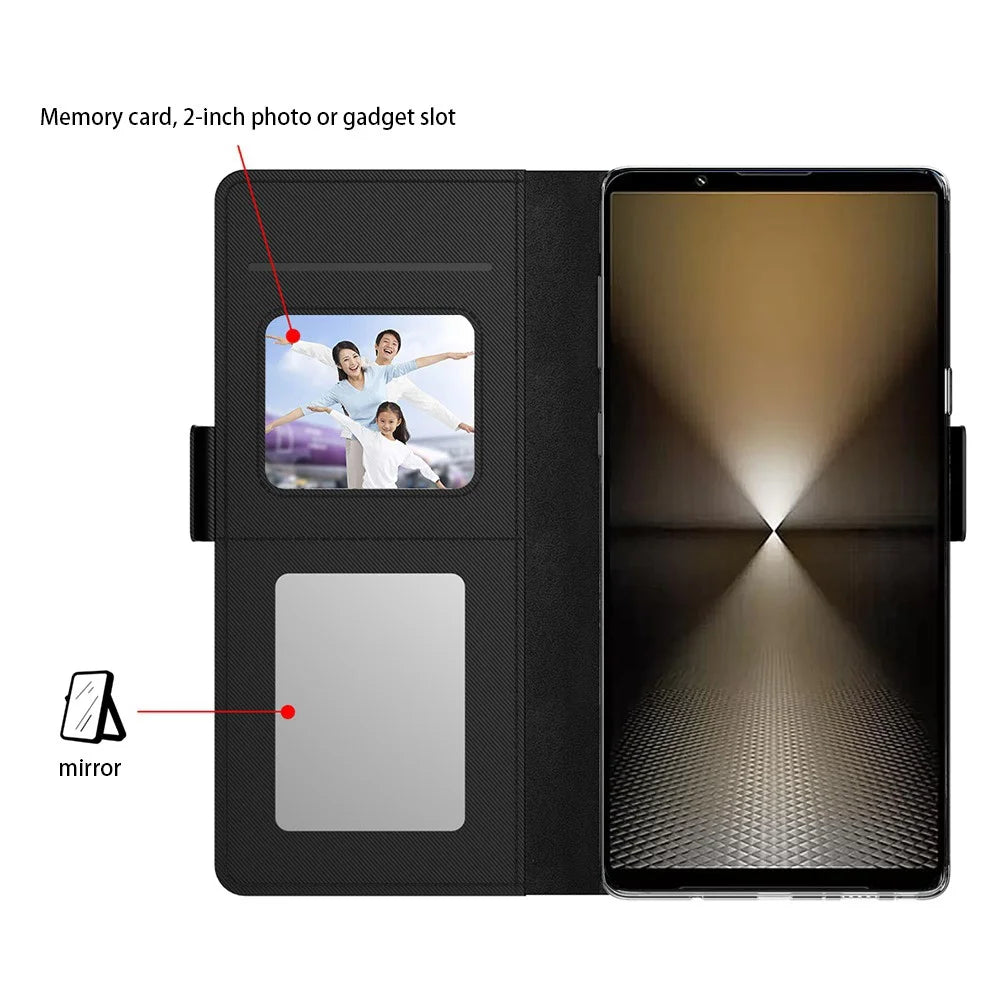 For Sony Xperia 10 VI Case PU Leather TPU Inner Shell Flip Phone Cover with Mirror - Black - 3