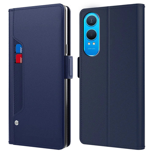 For OnePlus Nord CE4 Lite 5G Case Mirror Design PU Leather Phone Cover Card Holder - Blue - 1