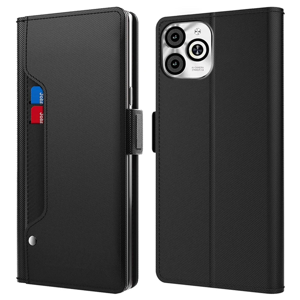 For Infinix Smart 8 HD 4G Case Mirror PU Leather Flip Phone Cover with Stand Card Slot - Black - 1