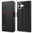 For iPhone 16 Case PU Leather Mirror Flip Phone Cover Card Holder - Black - 1