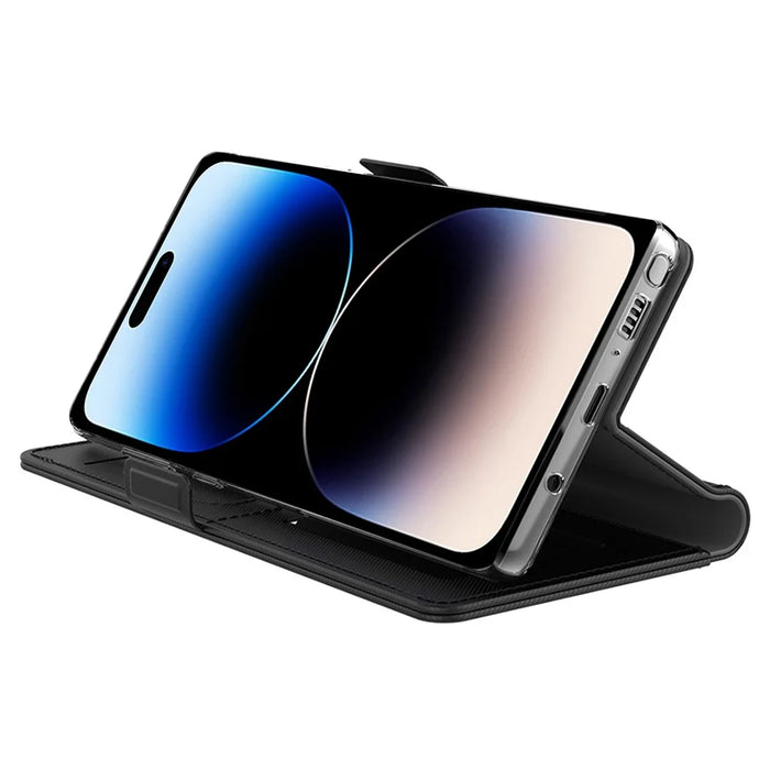 For iPhone 16 Case PU Leather Mirror Flip Phone Cover Card Holder - Black - 3