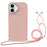 For iPhone 16 Case Biodegradable Wheat Straw+TPU Anti-Drop Phone Cover with Long Lanyard - Pink - 1