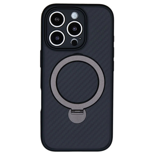 For iPhone 16 Pro Case Carbon Fiber Texture TPU+PC Phone Cover with Rotatable Magnetic Kickstand - 1