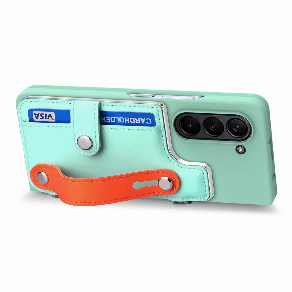 For Samsung Galaxy Z Fold6 5G Case Wristband Kickstand Leather+PC Phone Cover with Screen Film - Light Green - 3