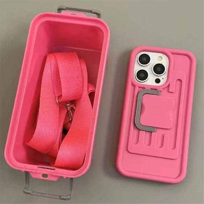 XX Series For iPhone 14 Pro Phone Case PC+TPU Cover with Crossbody Storage Box - Rose - 1