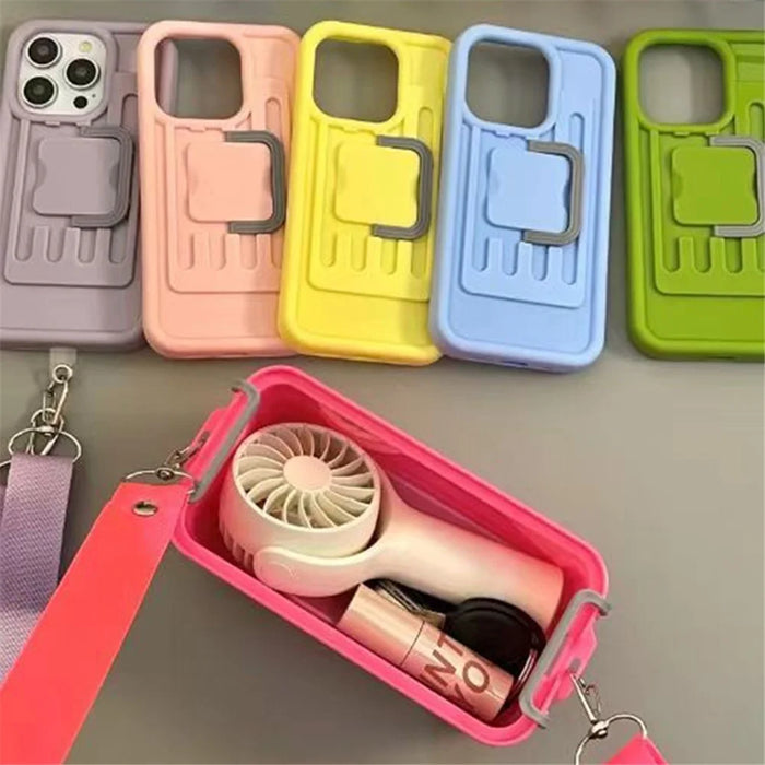 XX Series For iPhone 14 Pro Max Case Creative Storage Box PC+TPU Phone Cover with Crossbody Strap - Rose - 4