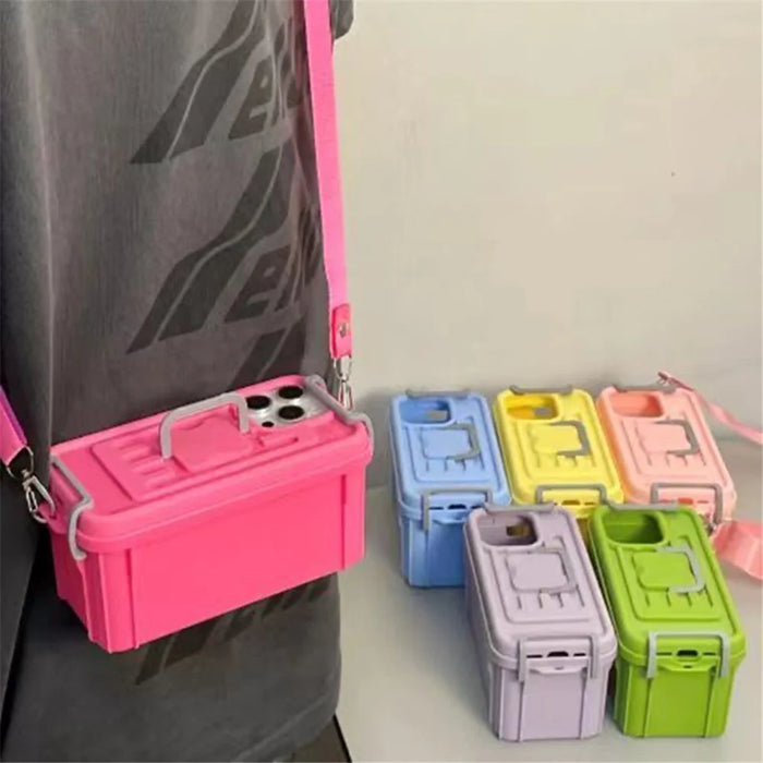 XX Series For iPhone 16 Pro Max Case Candy Color Storage Box PC+TPU Phone Cover with Crossbody Strap - Rose - 2