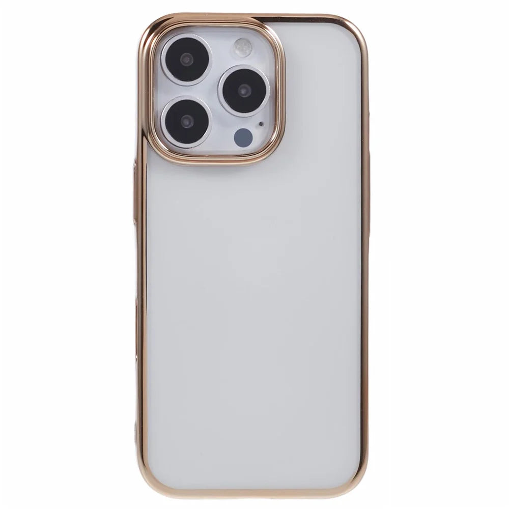 X-LEVEL For iPhone 16 Pro Case Electroplating Hard PC Clear Back Phone Cover - Gold - 3