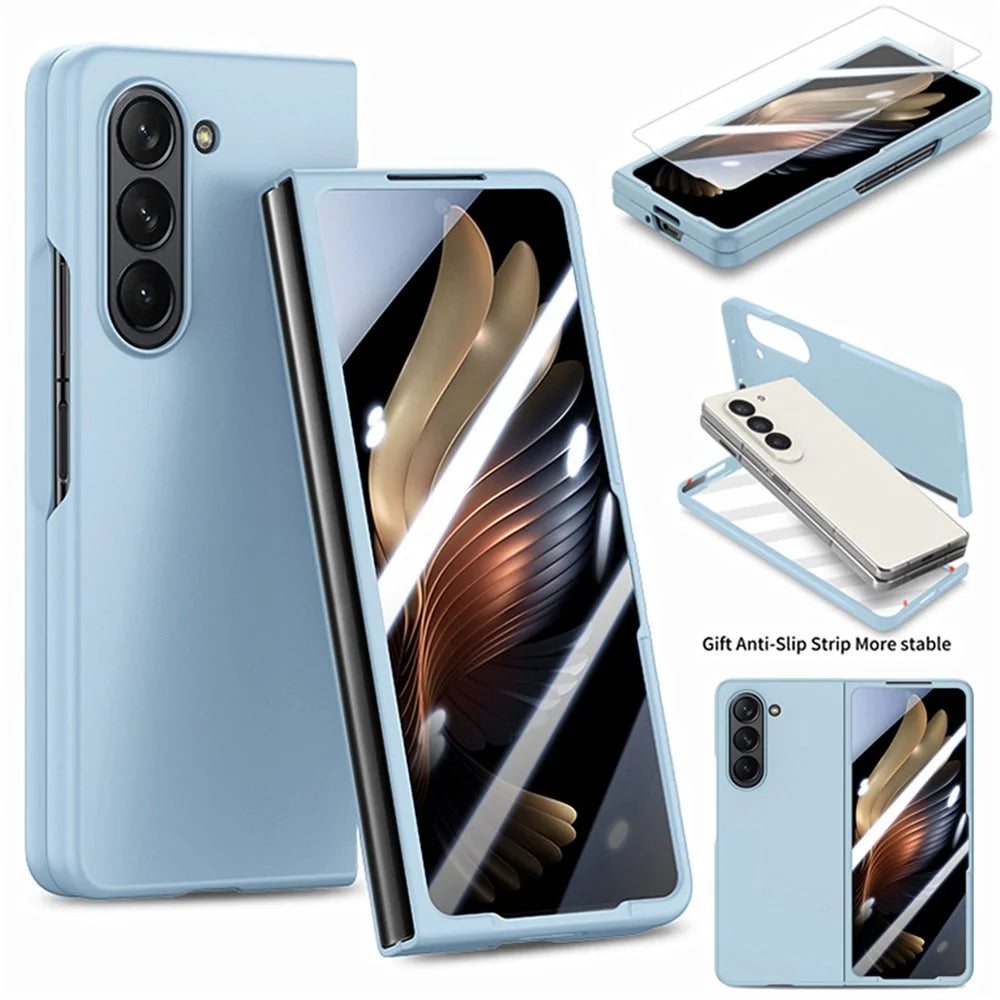 For Samsung Galaxy Z Fold6 5G Case Rubberized PC Phone Cover with Tempered Glass Film - Baby Blue - 1