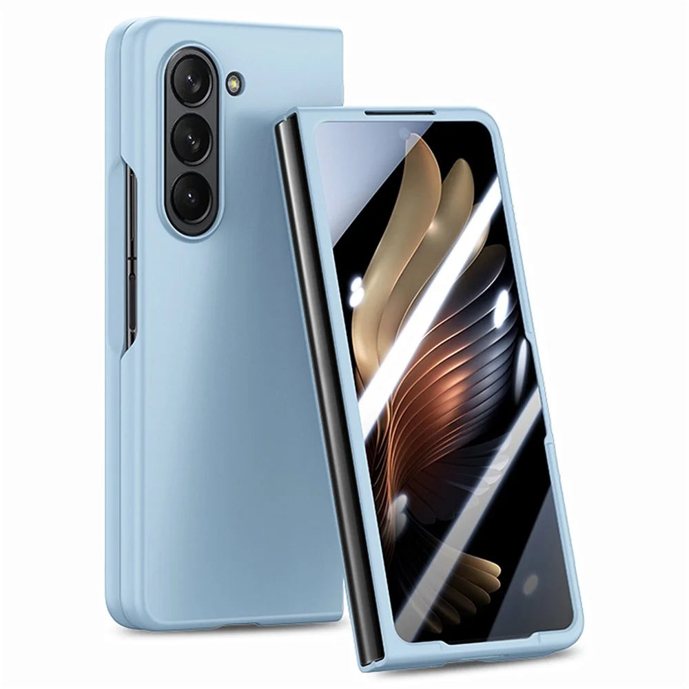 For Samsung Galaxy Z Fold6 5G Case Rubberized PC Phone Cover with Tempered Glass Film - Baby Blue - 2