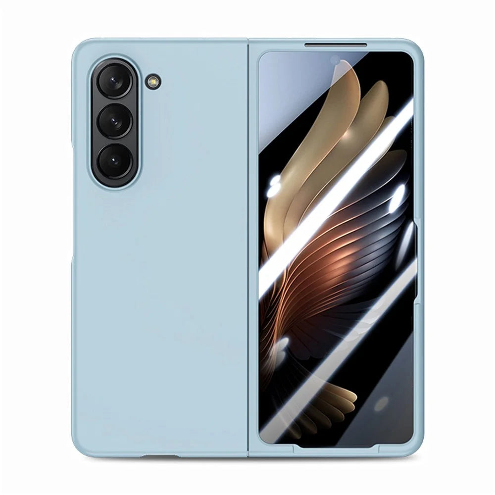 For Samsung Galaxy Z Fold6 5G Case Rubberized PC Phone Cover with Tempered Glass Film - Baby Blue - 3