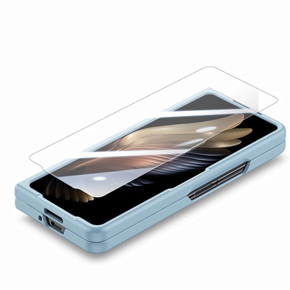 For Samsung Galaxy Z Fold6 5G Case Rubberized PC Phone Cover with Tempered Glass Film - Baby Blue - 4