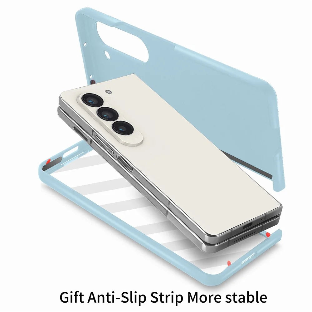 For Samsung Galaxy Z Fold6 5G Case Rubberized PC Phone Cover with Tempered Glass Film - Baby Blue - 5
