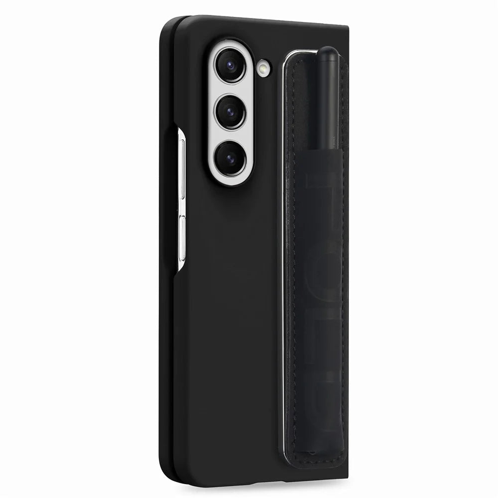 For Samsung Galaxy Z Fold6 5G Case Wristband Pen Slot Leather+PC Phone Cover with Screen Film - Black - 2
